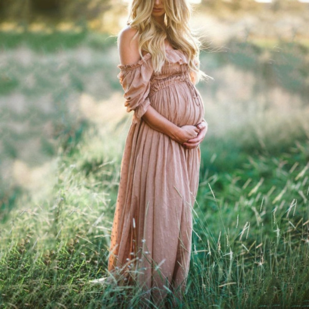 Maternity strapless shoulder photoshoot dress